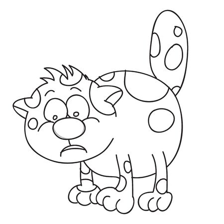 Scared cat with spots outline drawing coloring isolated object on a white background vector illustration eps