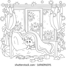 Scared little boy hiding malicious viruses stock vector royalty free