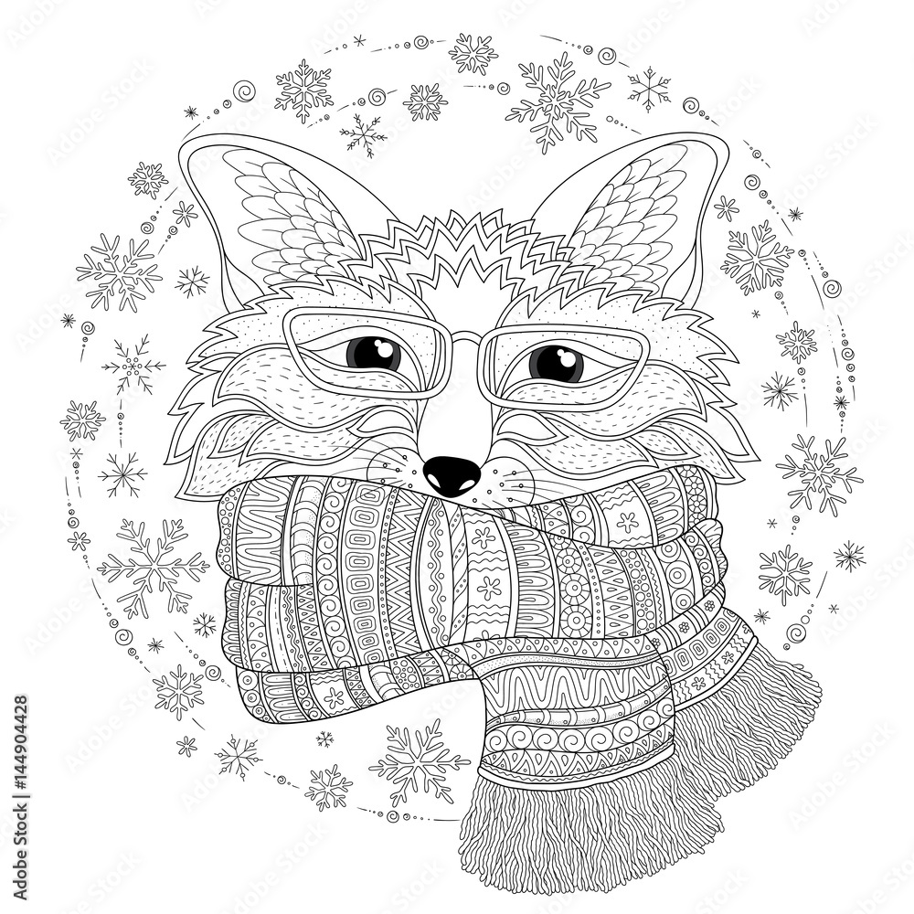 Fox is wearing a scarf coloring page vector