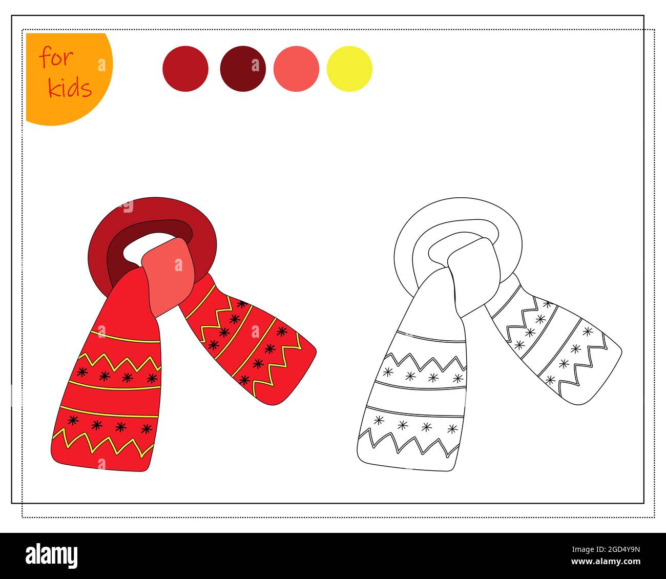 Coloring book for children by colors winter scarf vector isolated on a white background stock vector image art