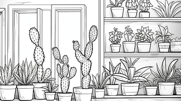 Premium ai image violet cacti coloring page bess hamiti style punk rock aesthetic