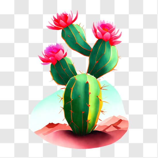 Download beautiful cactus plant with pink flowers png online