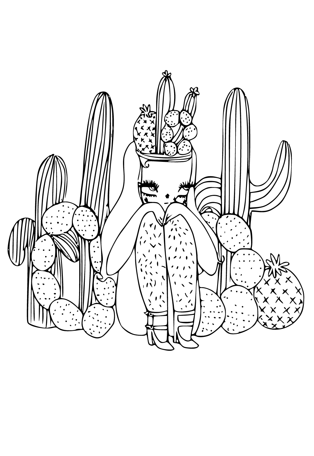 Free printable cactus sadness coloring page for adults and kids