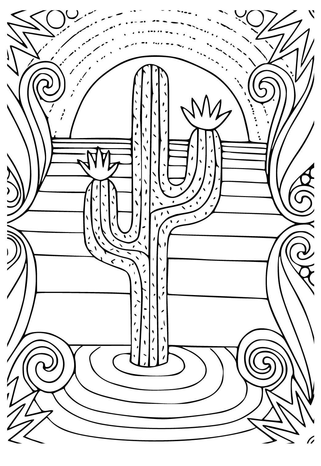 Free printable desert cactus coloring page sheet and picture for adults and kids girls and boys