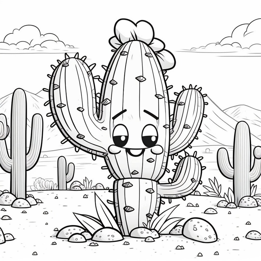 Funny cactus coloring pages digital download pdf