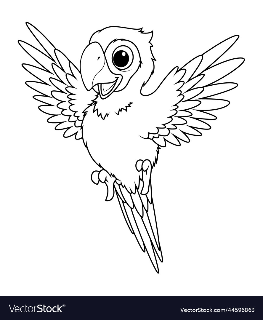 Little scarlet macaw cartoon animal bw royalty free vector