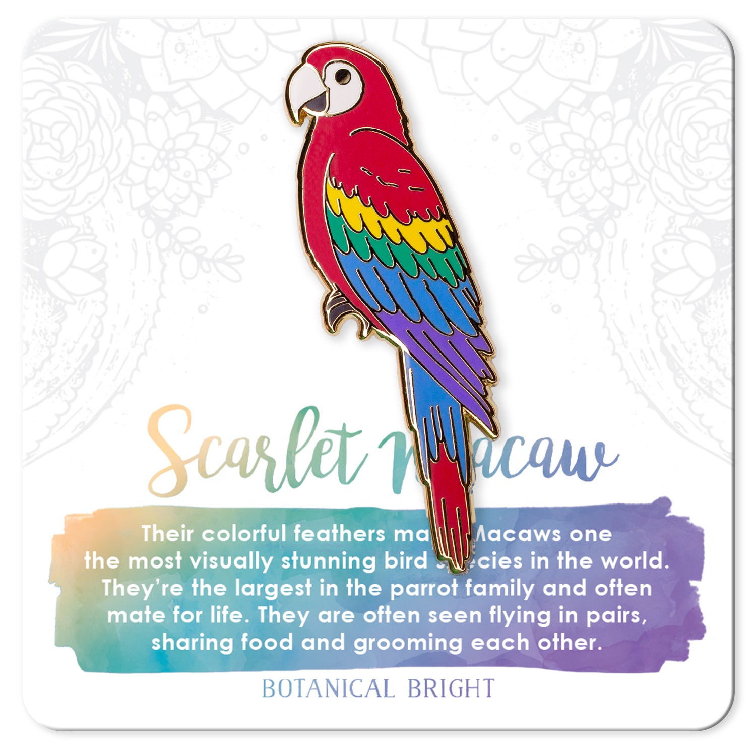 Scarlet macaw enamel pin â botanical bright