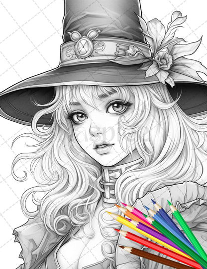 Cute witches coloring pages printable for adults grayscale colorin â coloring