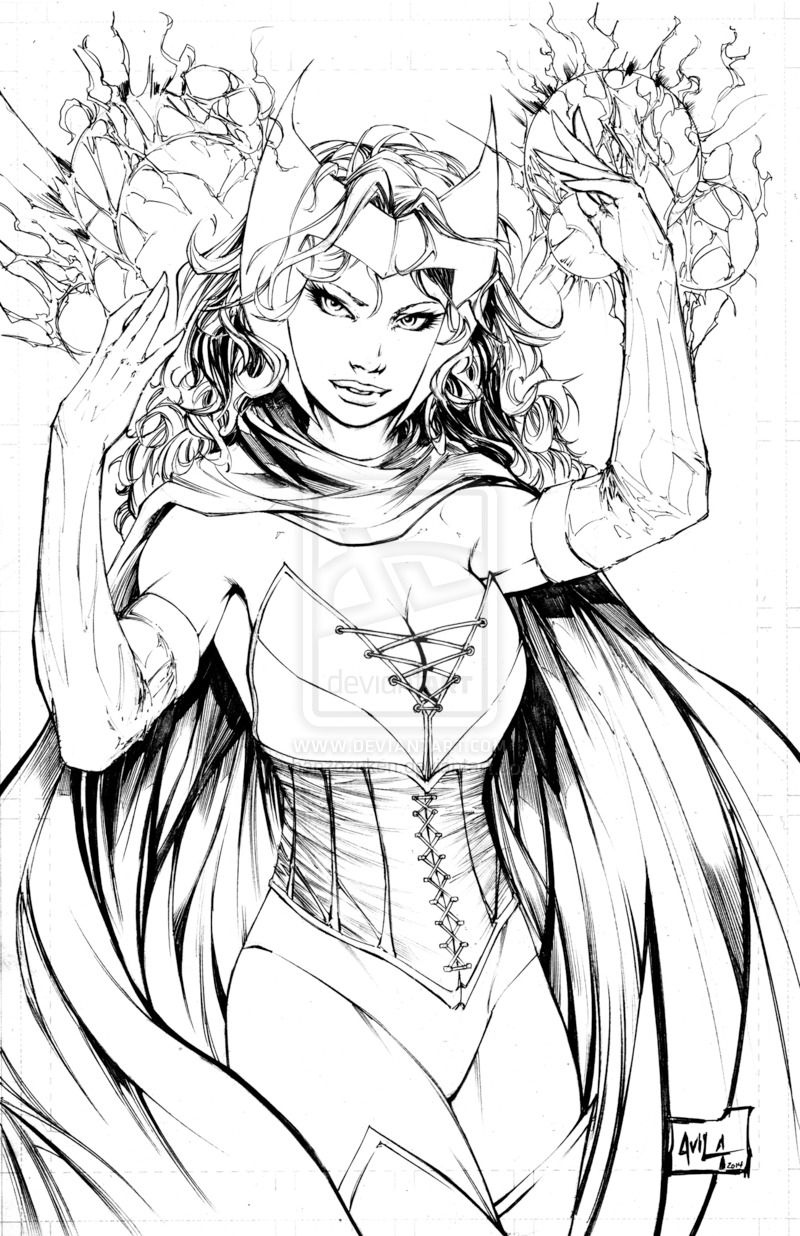 Scarlet witch pencils by hanzozuken on deviantart witch coloring pages scarlet witch ic artist