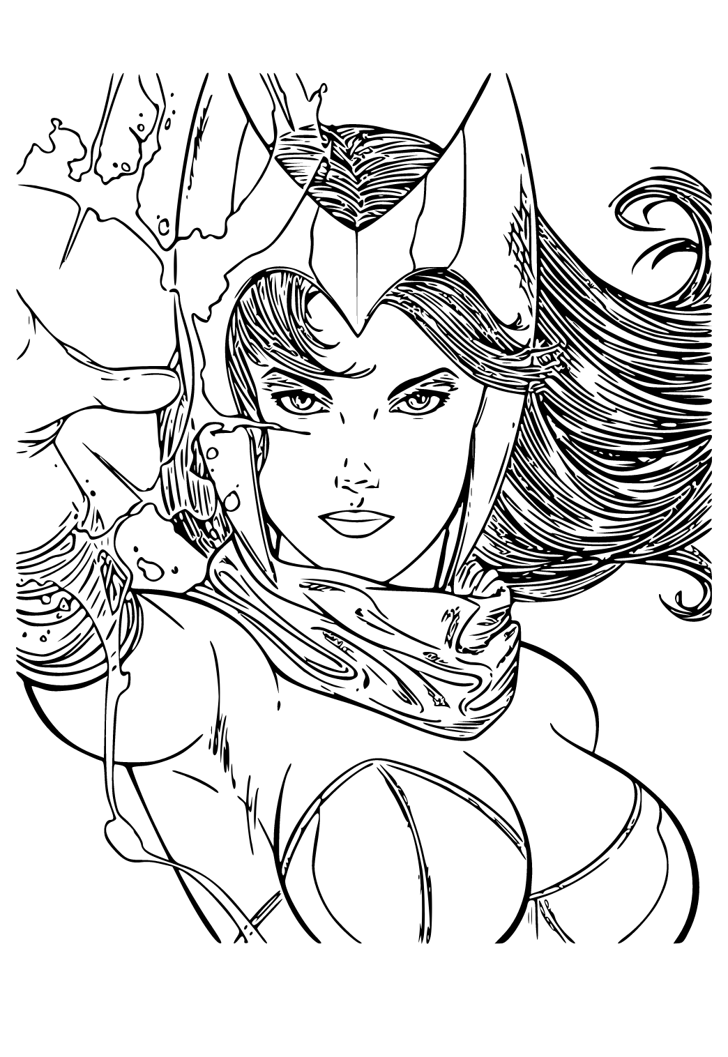 Free printable scarlet witch wind coloring page sheet and picture for adults and kids girls and boys