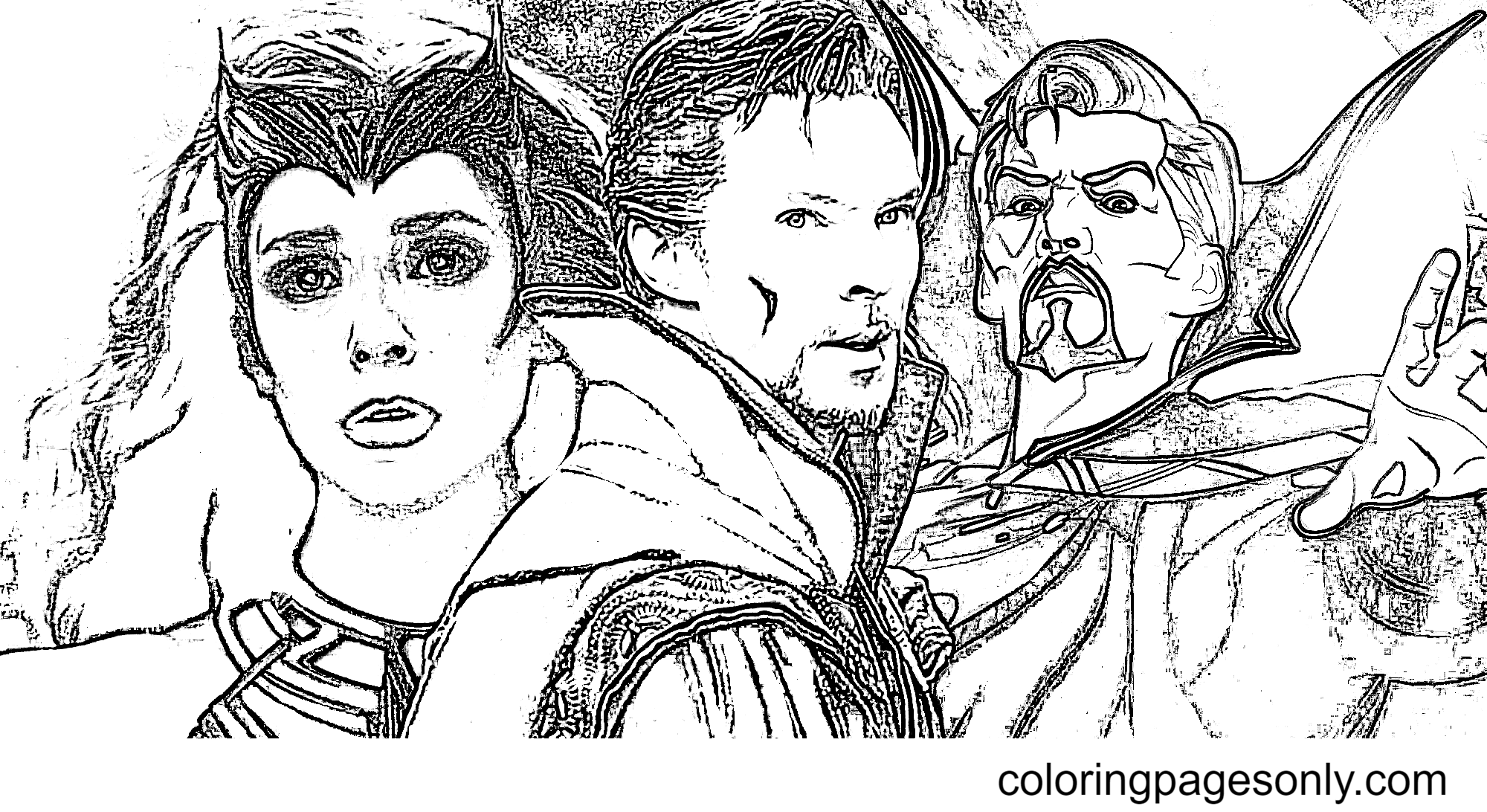 Doctor strange with scarlet witch coloring page