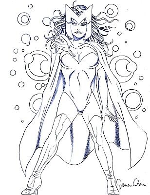 Wanda the scarlet witch original ic art pencil sketch on card stock