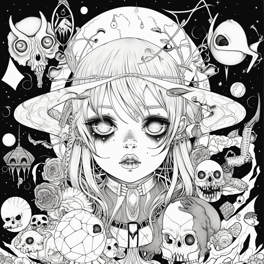 Adult printable coloring pages free creepy kawaii anime dark fantasy printable coloring book sheets