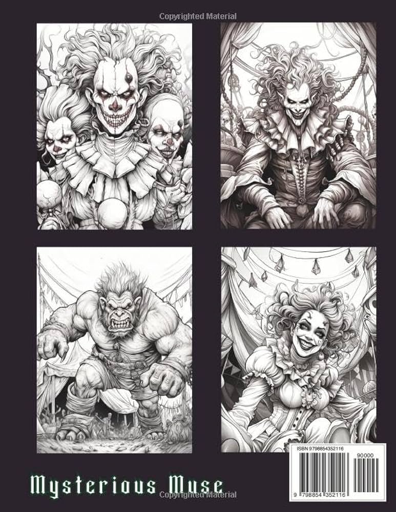 Sinister spectacular scary sideshow creatures and circus colorbook grayscale fantasy coloring book for adults horror adult coloring book series muse mysterious books