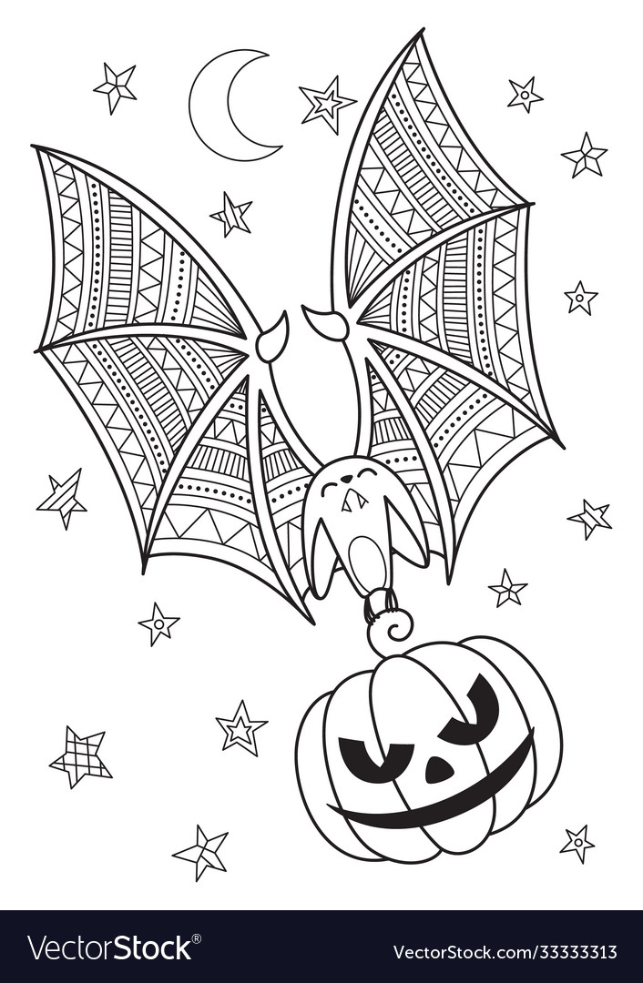 Halloween doodle coloring book page bat royalty free vector