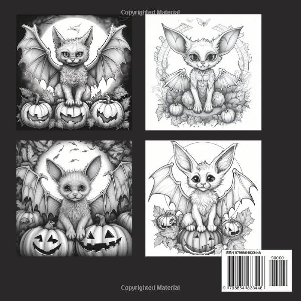 Halloween bat cats grayscale coloring book schoenenberger anna maria books