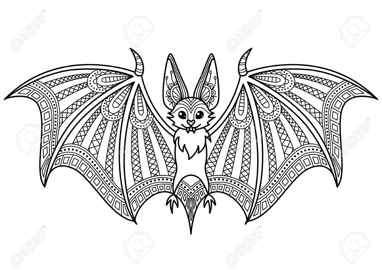Halloween bat doodle coloring book page antistress for adult royalty free svg cliparts vectors and stock illustration image