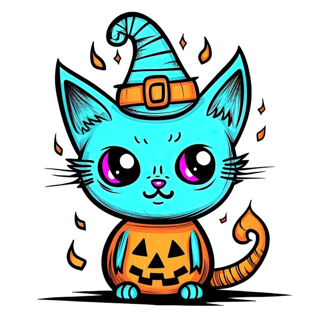 Premium ai image halloween cat coloring pages for kids scary in the style of light orange and aquamarine