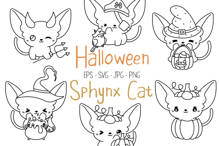 Set halloween sphynx cat coloring page