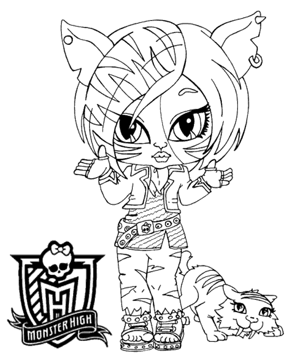 Monster high doll with cat coloring sheet