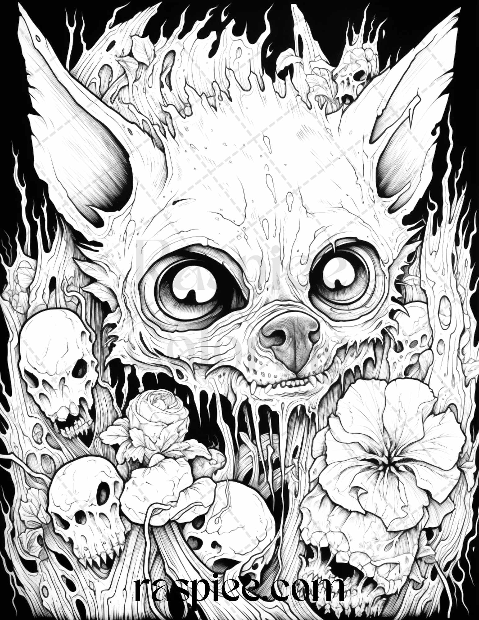 Halloween scary animals grayscale coloring pages printable for adul â coloring