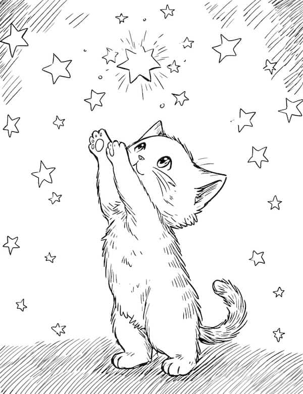 Cute cat coloring pages for kids and adults