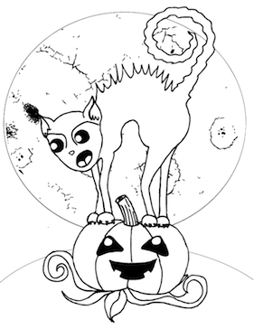 Scary cat coloring page