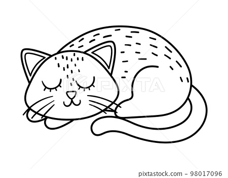 Cute vector black and white sleeping cat