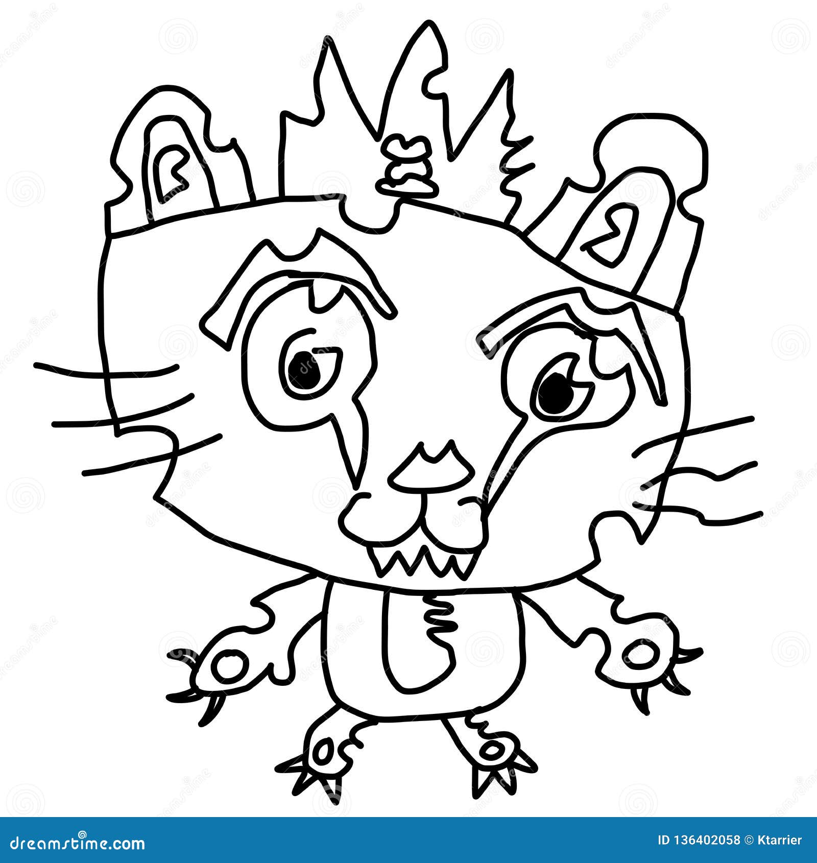Scary cat cartoon drawing outline stock vector