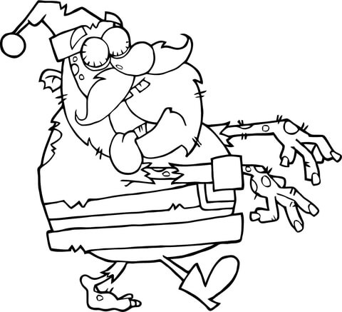 Santa zombie walking with hands in front coloring page free printable coloring pages
