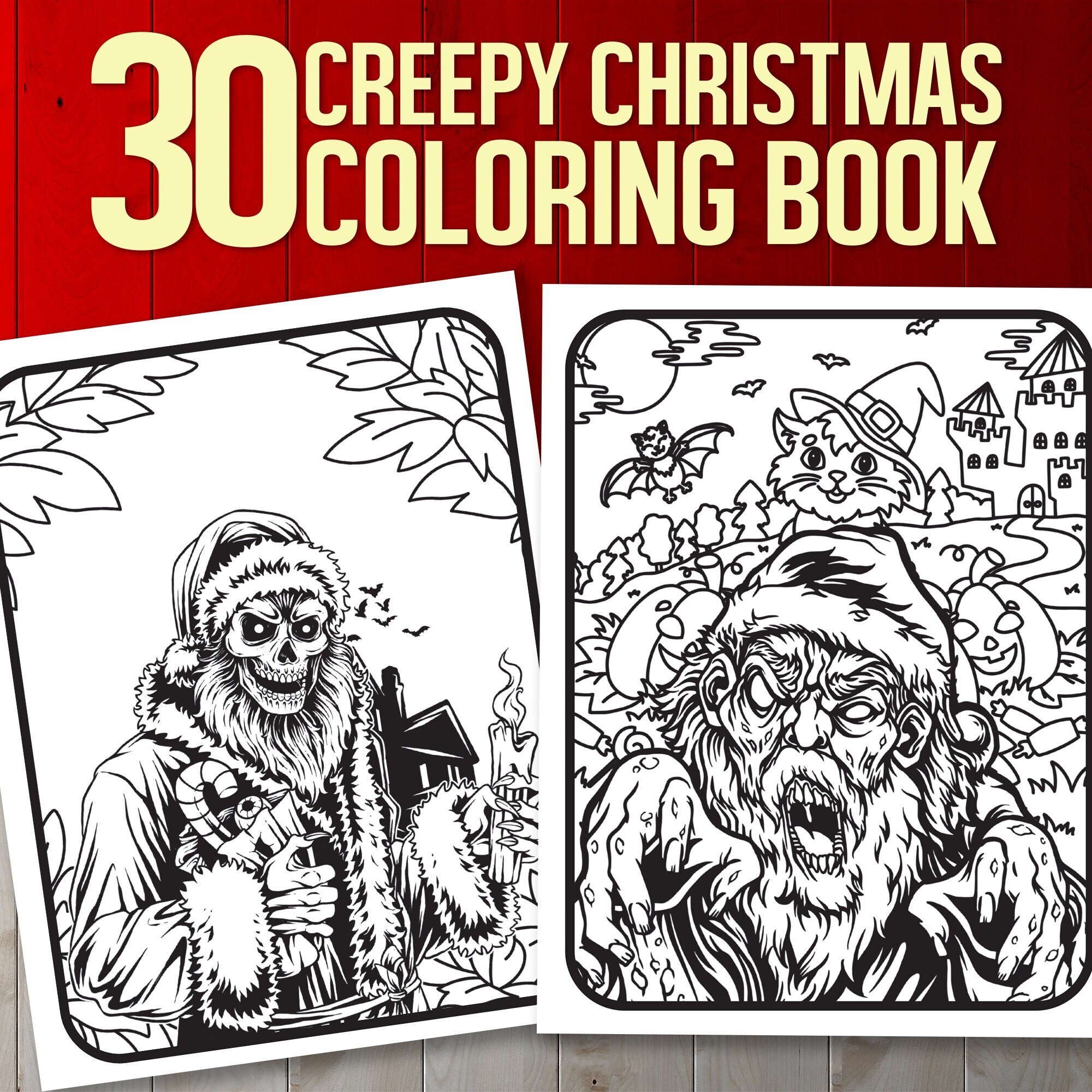 Best value creepy christmas coloring book instant download halloween horror pages holiday scenes with spooky santa vampires and more