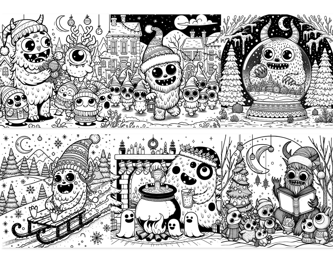 Adorable creepy christmas monsters coloring pages