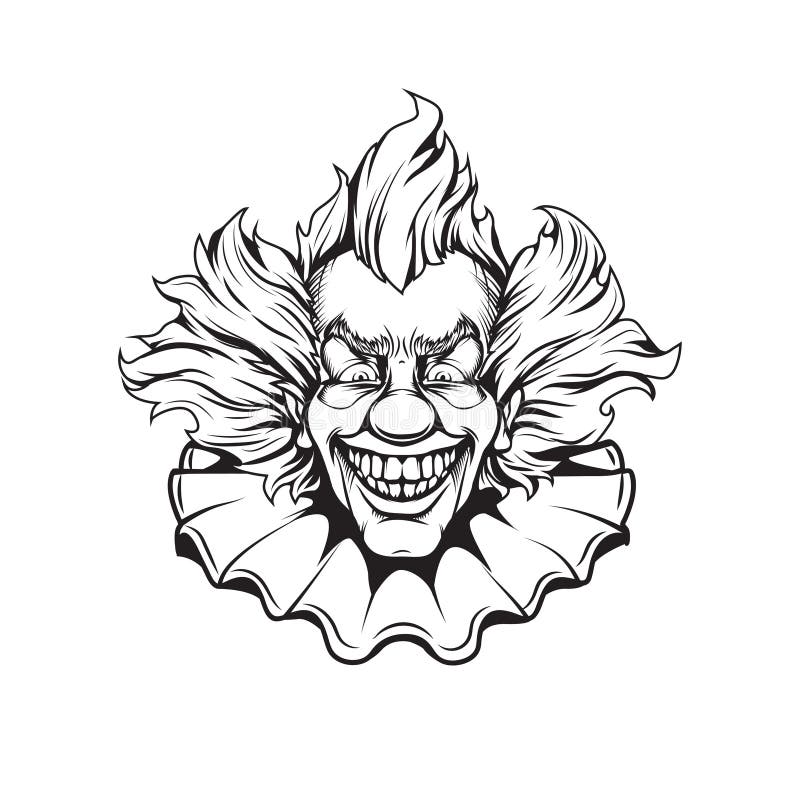 Evil clown portrait adult coloring page stock illustration