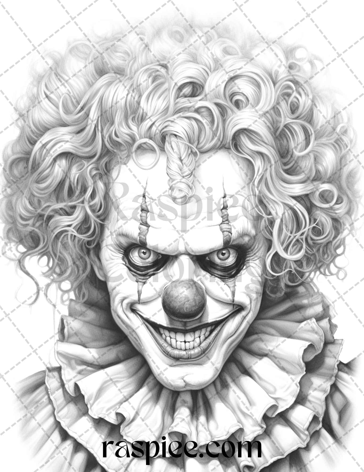 Spooky clowns grayscale coloring pages printable for adults pdf fi â coloring
