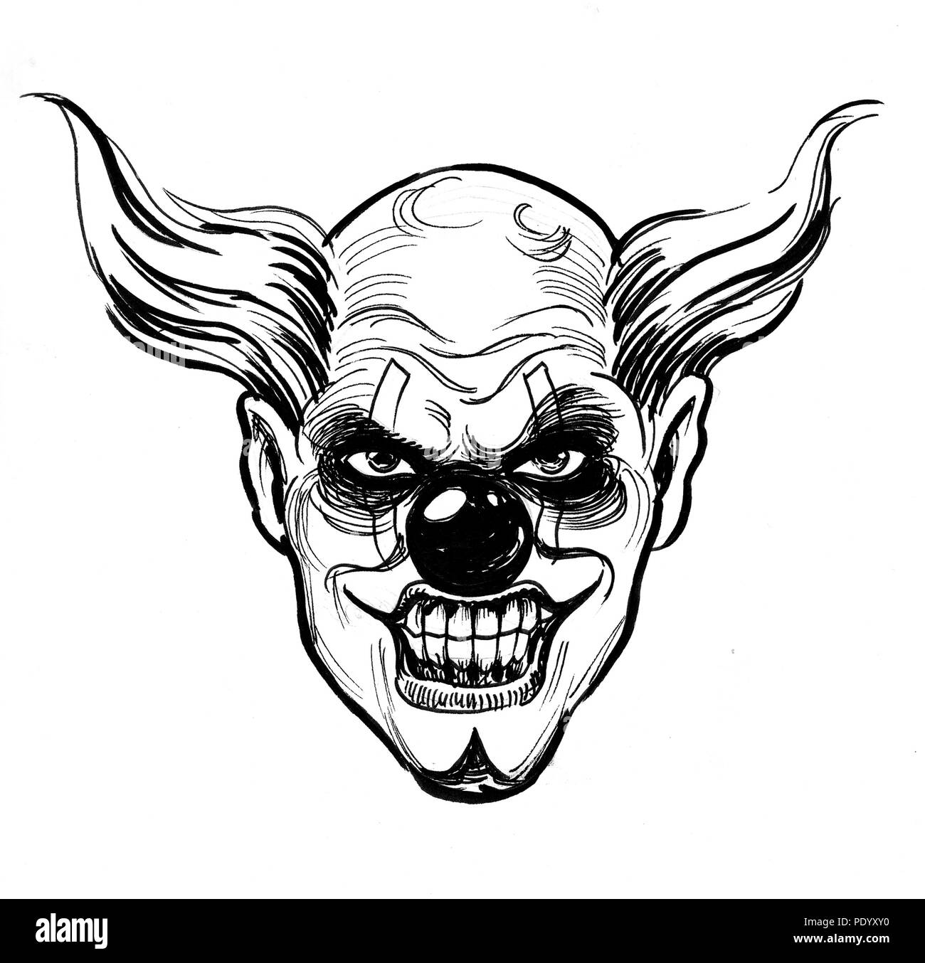 Evil clown drawing black and white stock photos images