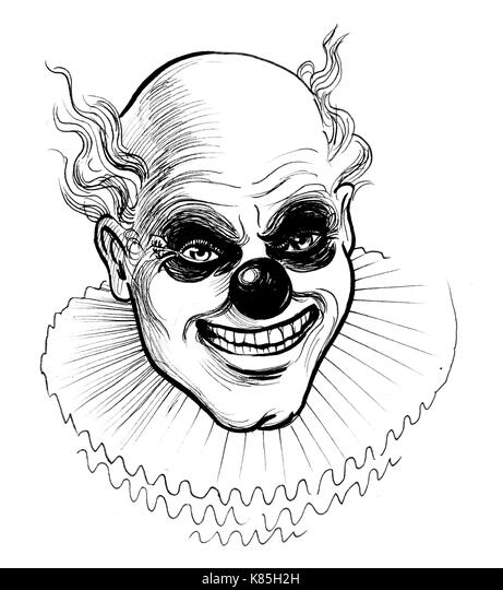 Scary clown drawing black and white stock photos images