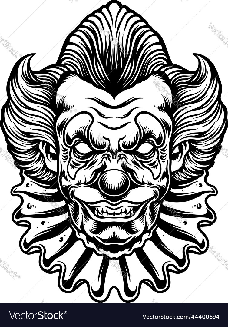 Creepy clown clipart outline royalty free vector image