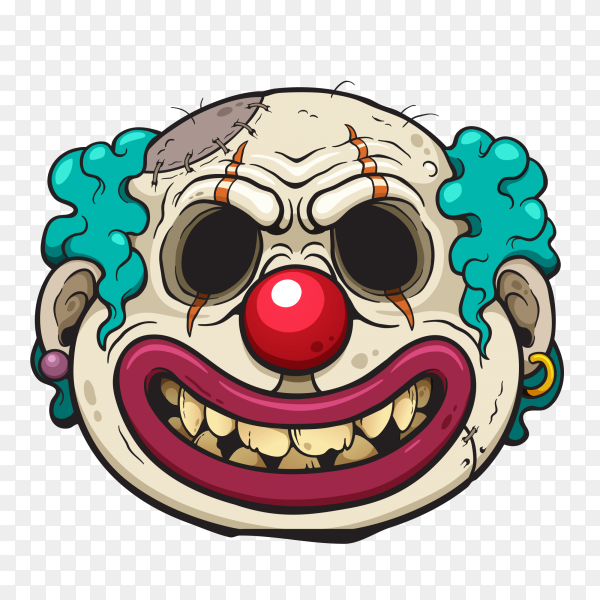 Illustration of cartoon clown zombie face on transparent background png