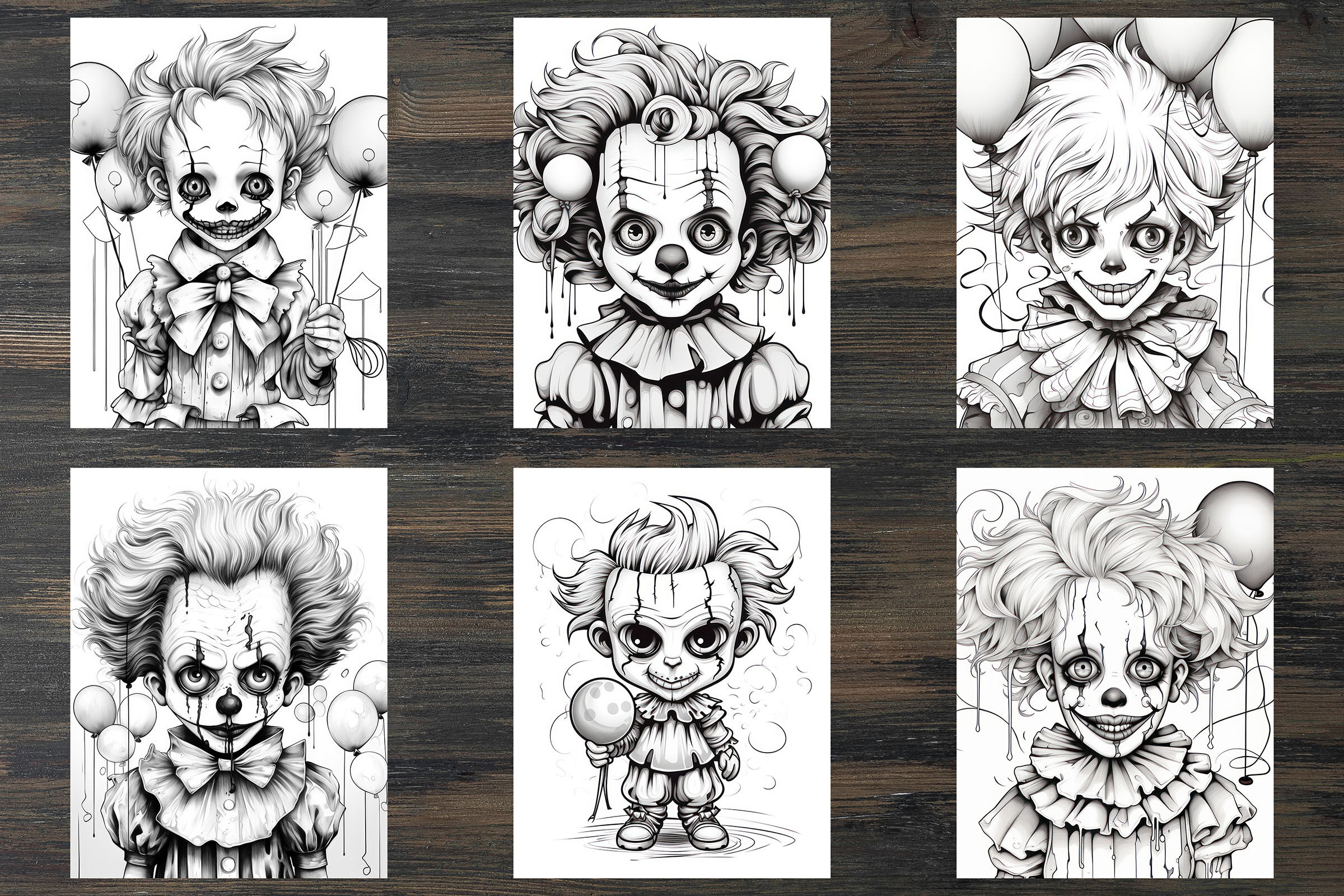 Little creepy clown coloring pages by north sea studio