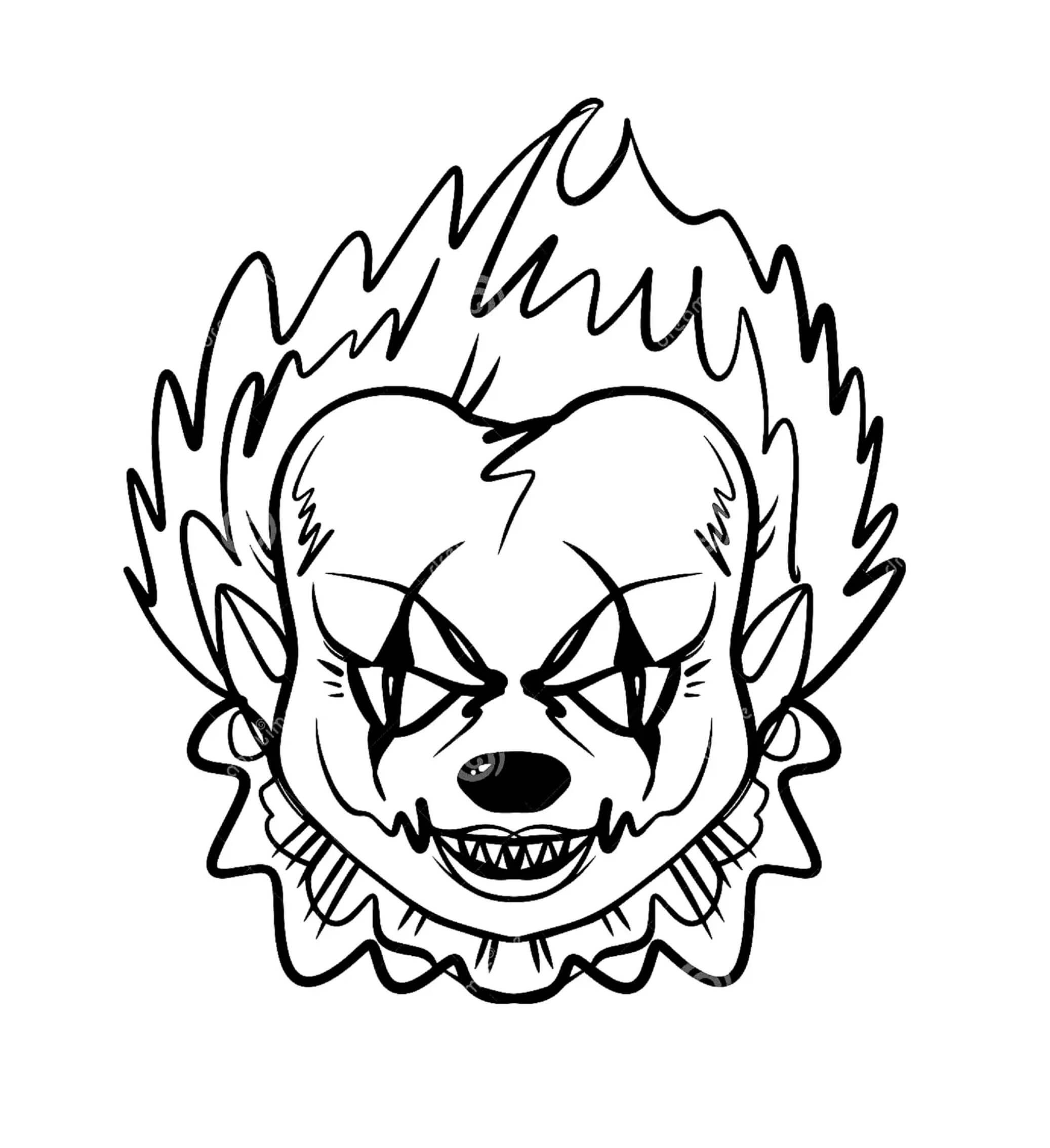 Portrait of evil clown coloring page