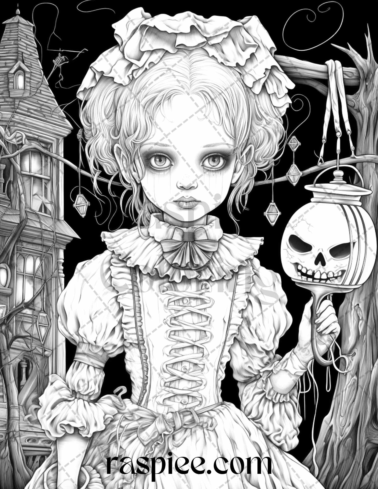 Scary victorian dolls grayscale coloring pages printable for adults â coloring