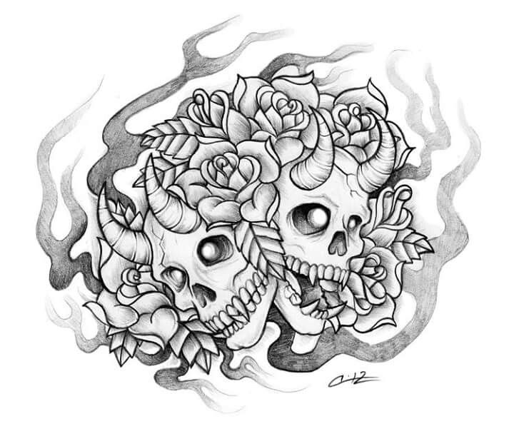 Pin by zjenni vd heijden on skullscary skull coloring pages tattoo design drawings tattoo designs