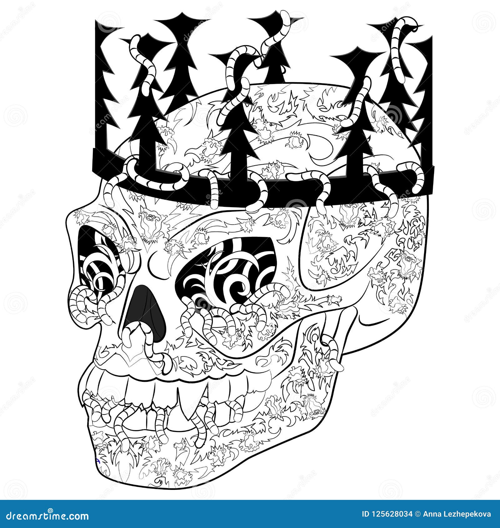 Antistress coloring page with halloween evil skull stock vector