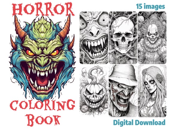 Horror coloring book for adults teens evil clowns skulls zombies monsters halloween images download now