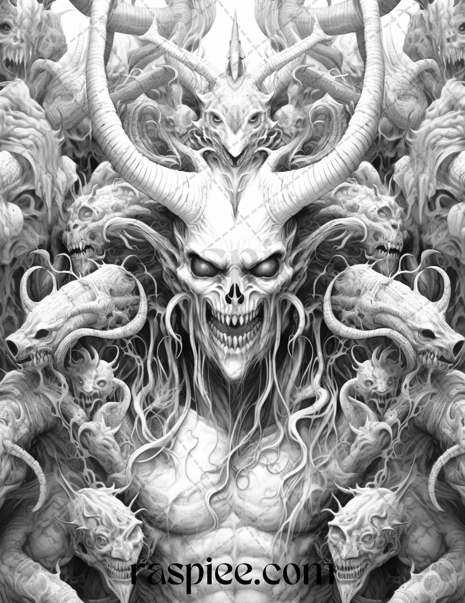 Fantasy demons grayscale coloring pages for adults printable pdf f â coloring