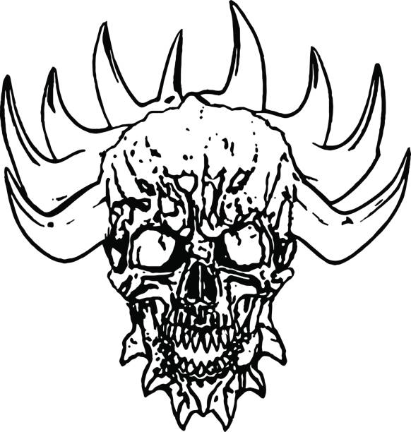 Apocalyptic demon skull with horns vector illustration stock illustration