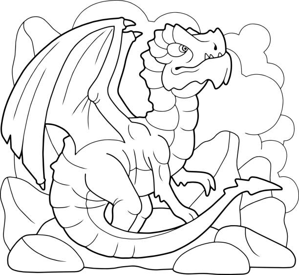 Scary carnivorous dragon went hunting funny illustration stock illustration