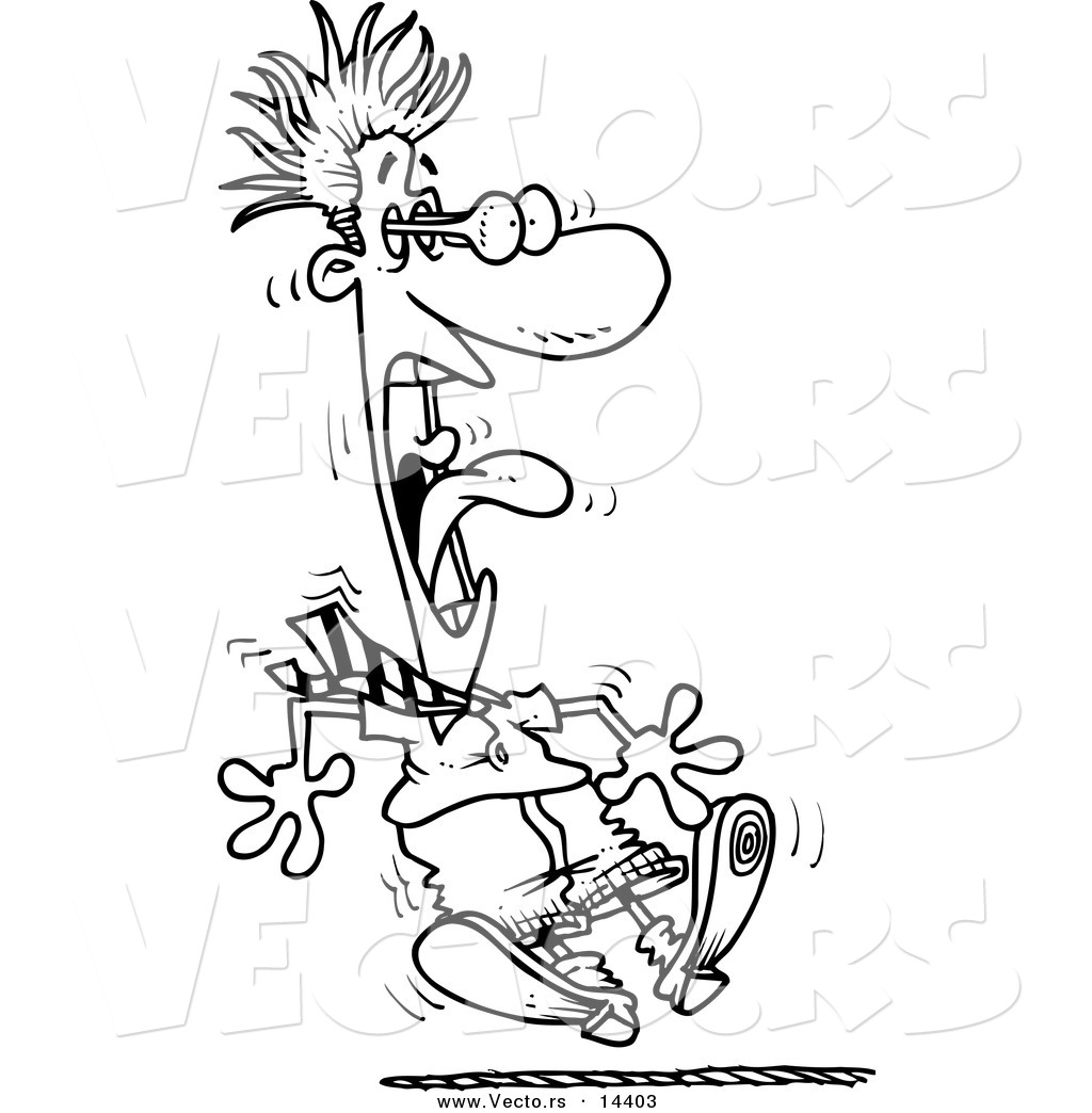 R of a cartoon terrified businessman jumping his eyes bulging