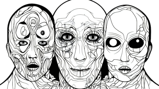Premium photo scary faces coloring pages horror theme graphic hand drawn artistic