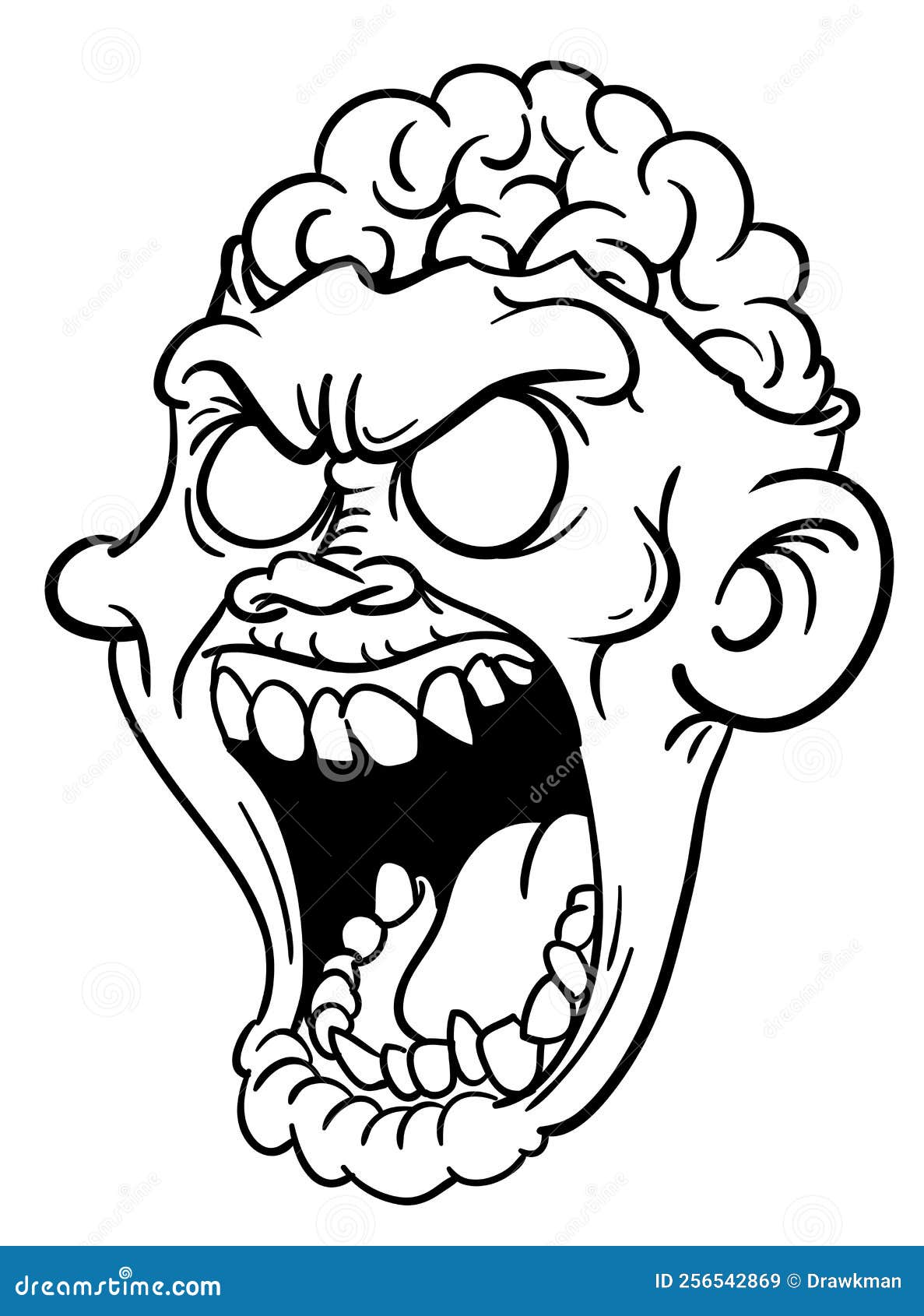 Cartoon funny green zombie character design with scary face expression halloween vector illustration isolated on white party stock vector